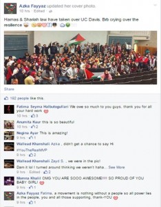 UC Davis ASUCD Elected Representative Azka Fayyaz's FB post after Voting YES on UC Davis Divestment Resolution