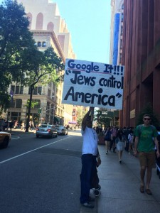 Uploaded by CAMERA Sept 4 2014. Sign was seen at NYU campus library stoop. Source Credit: http://www.cameraoncampus.org/blog/anti-semitism-and-anti-zionism-harmony-outside-nyu/#.VAotRvldWSo