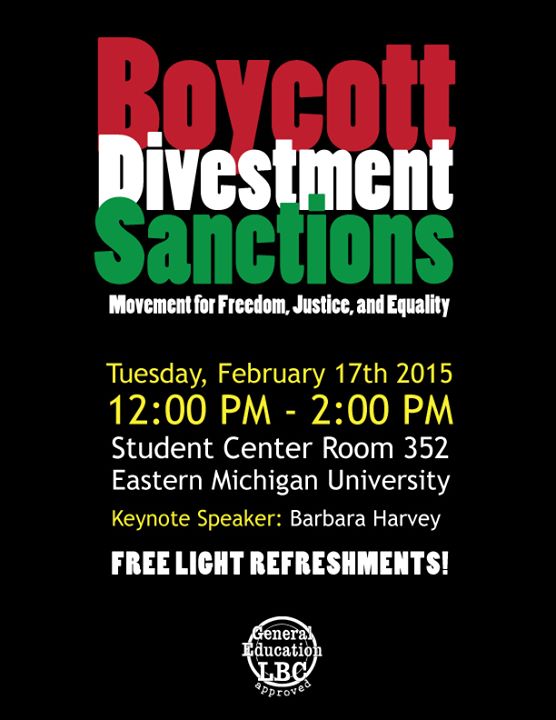 Source Credit: Students for Justice in Palestine at Eastern Michigan University Facebook Page (September 7, 2014)