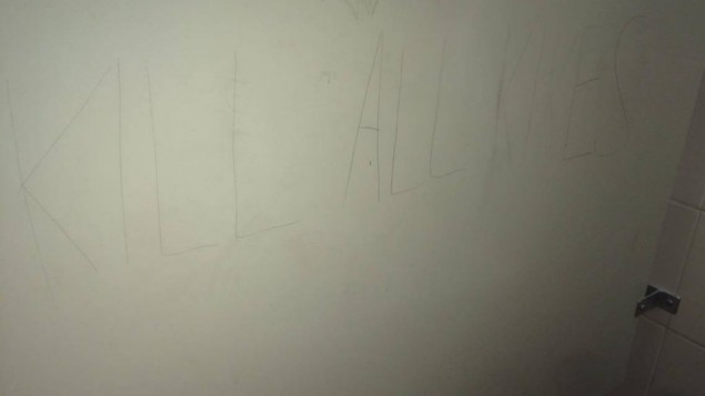 Source Credit: Anti-Semitic graffiti found in a men's bathroom stall at the the State University of New York at Buffalo campus that threats to